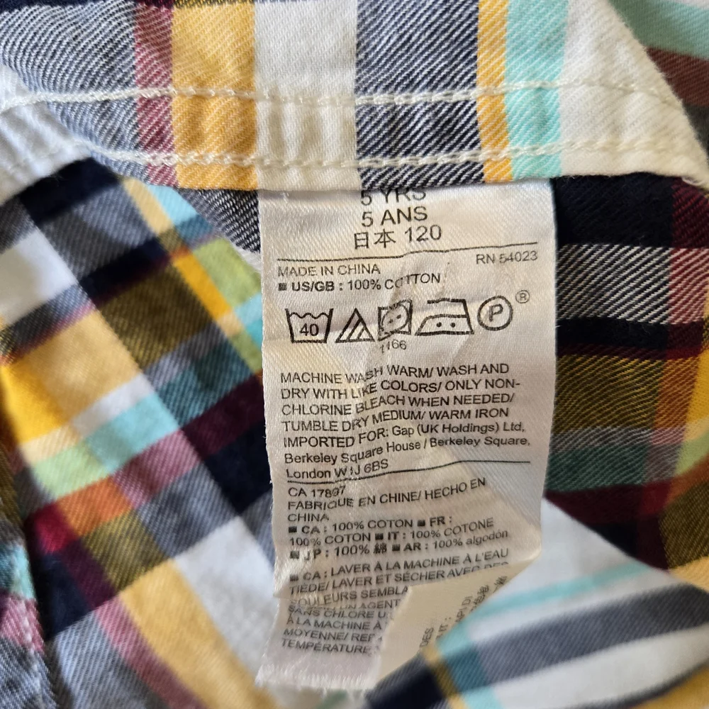 Baby Gap Boys White Gray Yellow Plaid Long Roll Tab Sleeve Preppy Button Shirt 5